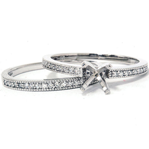 1/4t Diamond Engagement Wedding Ring Semi Mount Set 14K White Gold