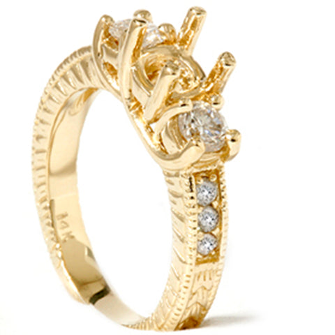 Vintage 3/4ctThree Stone Diamond Engagement Setting 14K Yellow Gold
