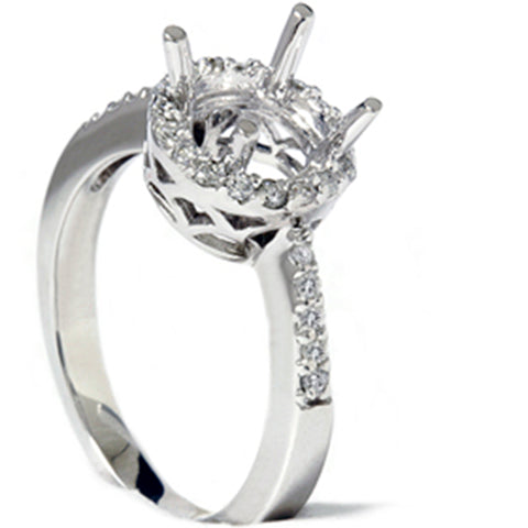 1/4ct Round Pave Diamond Halo Engagement Ring 14K Mount Setting Mounting Vintage