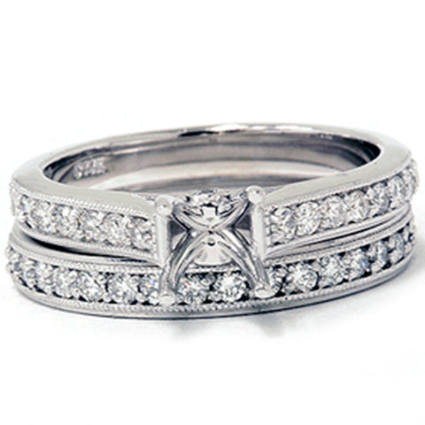 3/4ct Diamond Engagement Mount Wedding Ring Set 14K White Gold Setting