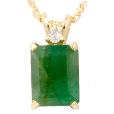 1CT Green Emerald & Diamond Solitaire Pendant Yellow Gold