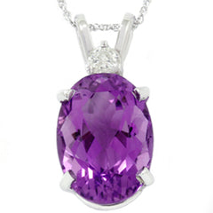 14x10mm Oval Amethyst Diamond Pendant Women's Necklace 18" White Gold