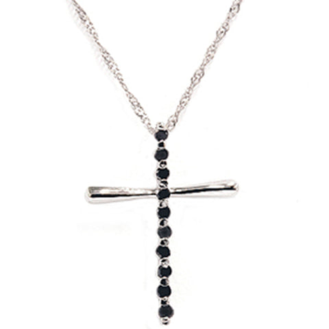 GENUINE Black Round Diamond Solid 14 Karat White Gold Cross Pendant Necklace