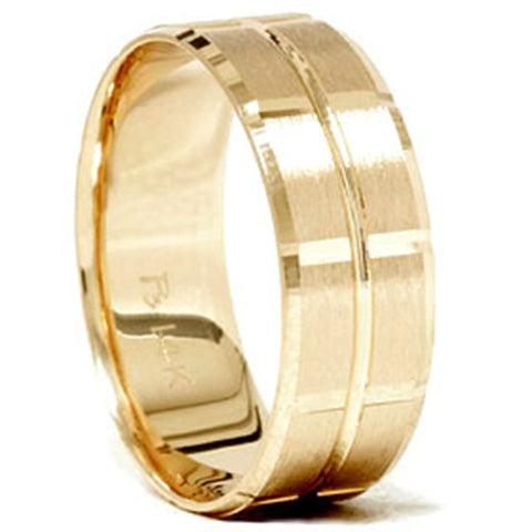 14K Yellow Gold Mens 8mm Swiss Cut Wedding Ring