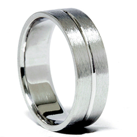 Platinum 6mm Flat Brushed Wedding Band Men's Ring