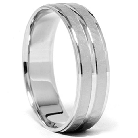 Mens 14K White Gold Hammered Comfort Wedding Band Ring