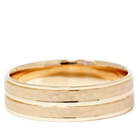 14K Yellow Gold Hammered Comfort Fit Wedding Band Ring