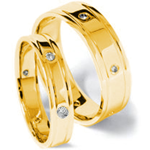 14K Yellow Gold Diamond High Polished His Hers Wedding Band Ring Set