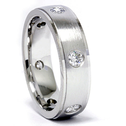 Mens 3/4ct 14K White Gold Diamond Wedding Band Ring