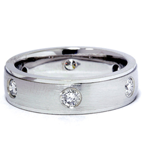 Mens 3/4ct 14K White Gold Diamond Wedding Band Ring