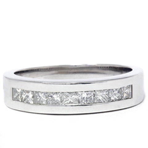 1ct Princess Cut Diamond Wedding Mens 14K White Gold Ring
