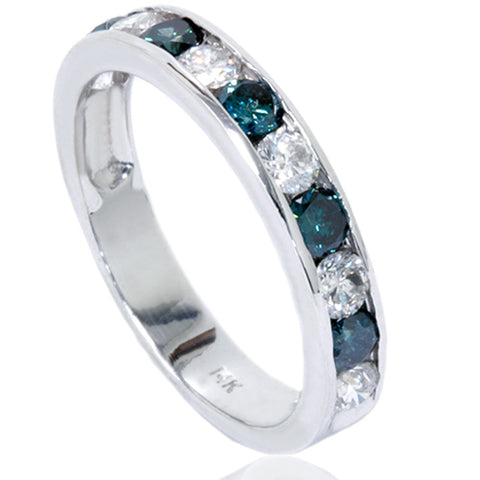 1 carat Channel Set Treated Blue & White Diamond Ring 14K White Gold