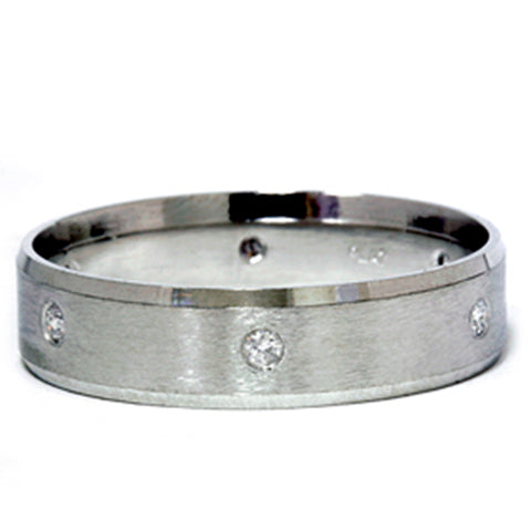 Mens 950 Platinum Brushed Diamond Wedding Band Ring