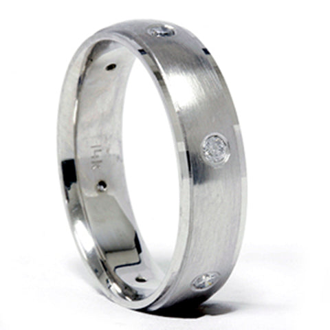 Mens 14k White Gold Beveled Wedding Band Diamond Ring