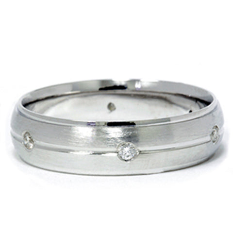 Mens 950 Platinum Diamond Brushed Wedding Ring Band