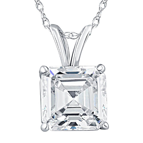 G/VS 2 CT Asscher Cut Solitaire Pendant Necklace in White, Yellow, or Rose Gold