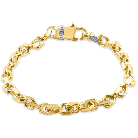 Mens Solid 14k Yellow Gold 44 grams Designed Link 6.5mm Heavy Masculine Bracelet 8.5"