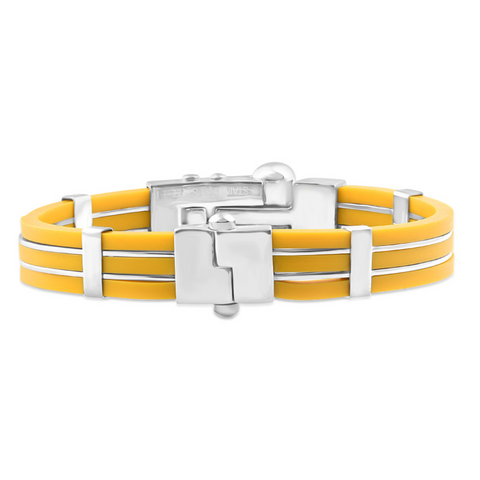 Men's Steel And Yellow Silicone Two Tone 11mm 8 " Bangle Bracelet