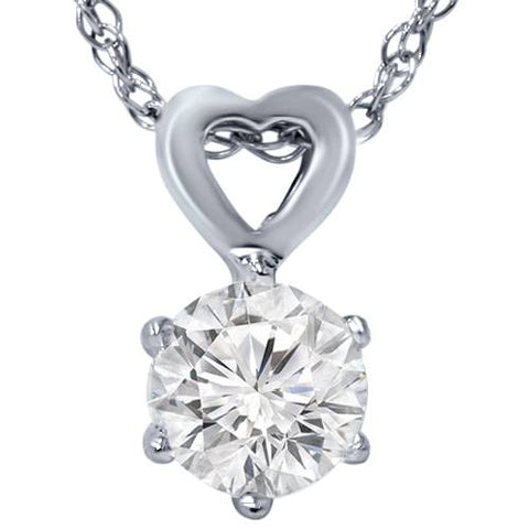 G/SI 1/2ct Solitaire Diamond Heart Pendant 14K White Gold & 18" Chain Enhanced