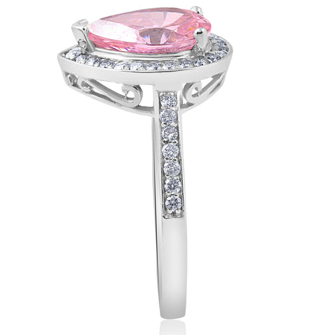 4 1/10ct Pink Tourmaline & Diamond Halo Ring 14K White Gold