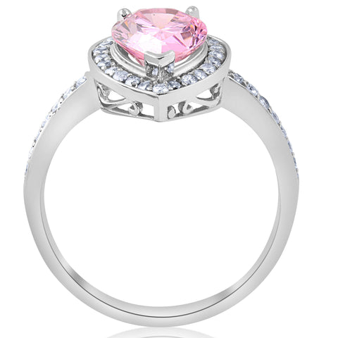 4 1/10ct Pink Tourmaline & Diamond Halo Ring 14K White Gold