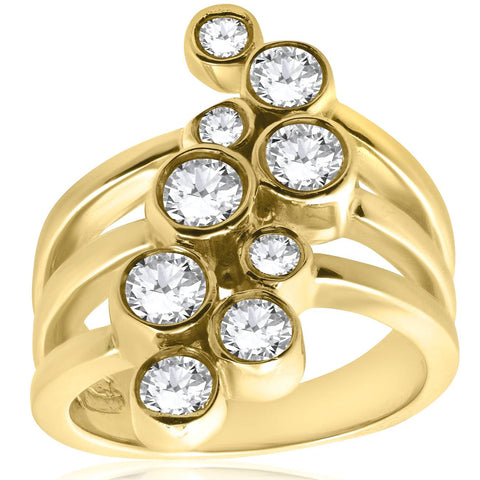 1CT Diamond Journey Right Hand Multi Rose Bezel Ring 14K Yellow Gold