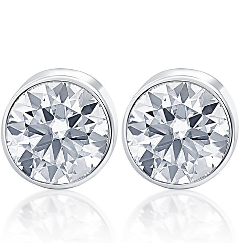 1.50Ct Round Brilliant Cut Natural Quality Diamond Stud Earrings in 14K Gold Round Bezel Setting