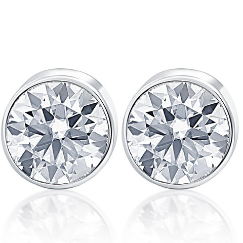 .85Ct Round Brilliant Cut Natural Quality Diamond Stud Earrings in 14K Gold Round Bezel Setting