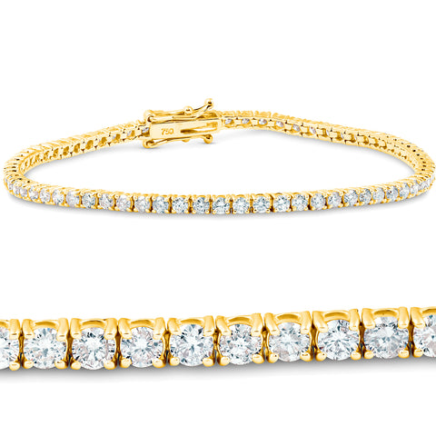 3 Ct. Natural Round-Cut Diamond 18K Yellow Gold Round Cut Tennis Bracelet 7"