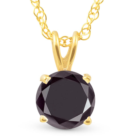 1 Ct Black Diamond Solitaire Pendant Necklace 14k Yellow Gold