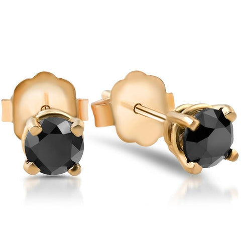 1/2ct TW Round Cut Black Diamond Stud Earrings Solid 14k Yellow Gold