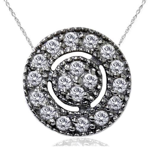 1/4ct Diamond Pave Halo Pendant 14K Black Gold Womens Necklace & 18" Chain
