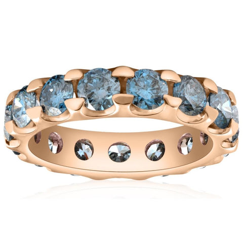 VS 5 Ct Blue Diamond Eternity Ring in White, Yellow, or Rose Gold Lab Grown