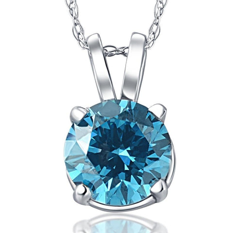 2ct Blue Diamond Solitaire 14K White Gold Pendant Lab Grown Womens Necklace