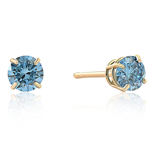 VS 1/2ct Blue Lab Grown Diamond Studs 14K Yellow Gold Earrings