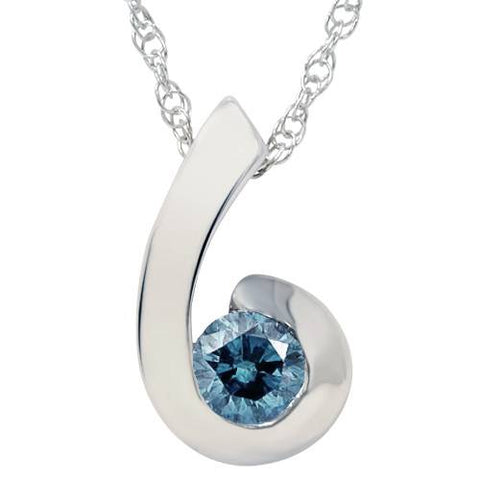 1/4ct Treated Blue Diamond Solitaire Pendant Solid 14K White Gold