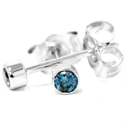 1/8ct. Blue Round Brilliant Cut Diamond Stud Earrings 14K White Gold