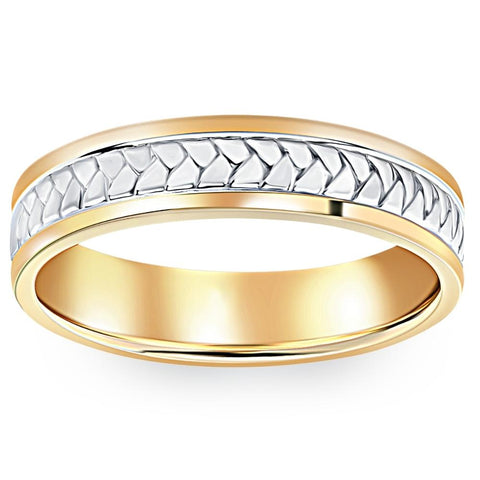 Men's 14k White & Yellow Gold Two Tone Comfort Fit Braided Wedding Band