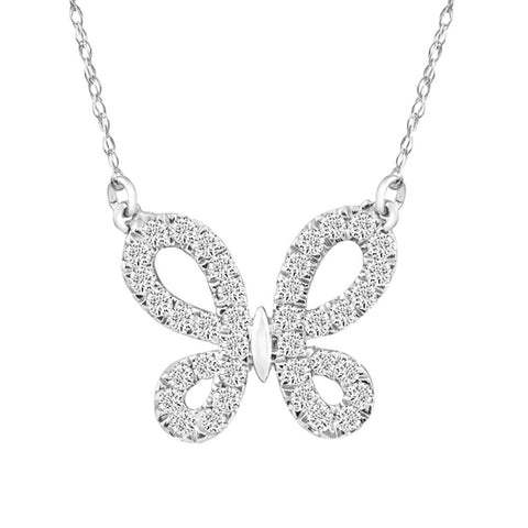 1/2Ct Natural Diamond Butterfly Pendant 10k White Gold Women's 18" Necklace