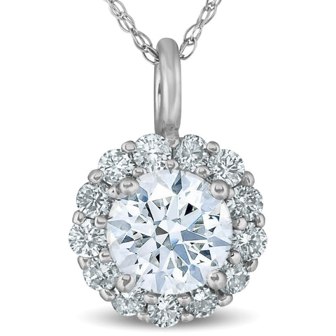 3/4Ct TW Round Cut Diamond Halo Solitaire Pendant 14k White Gold Womens Necklace