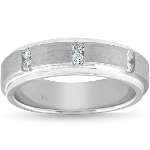 Mens 1/8ct Diamond Brushed Wedding Ring Comfort Fit Band