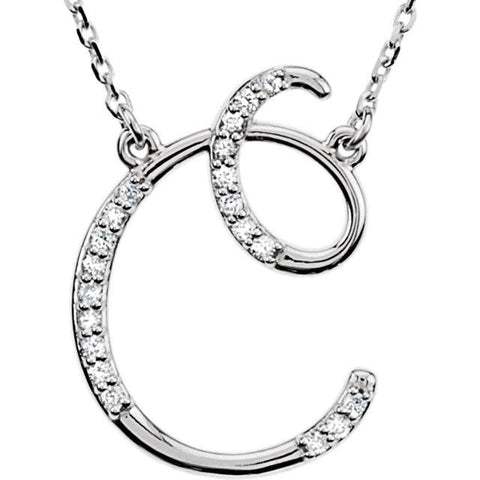 Diamond "C" Initial Pendant 18" Necklace 14K White Gold