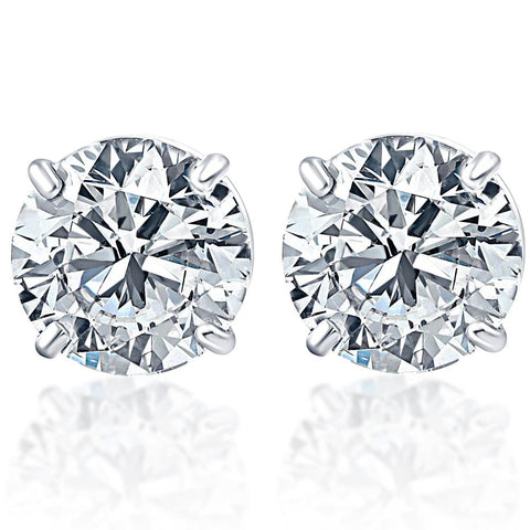 2.00Ct Round Brilliant Cut Natural Quality Diamond Stud Earrings in 14K Gold Basket Setting