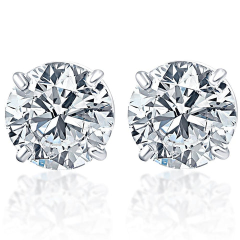 14K White Gold Large Round Diamond Stud Earrings