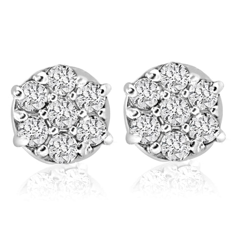 1/4CT tdw Diamond Cluster Studs in 10k White Gold Women's Earrings
