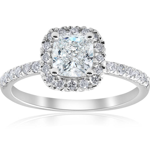 SI 2 ct Cushion Diamond Halo Engagement Ring White Gold Enhanced 1ct Center