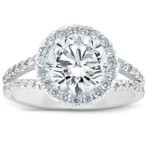 Platinum 2 Ct Diamond Halo Engagement Ring Split Band Size 6.5