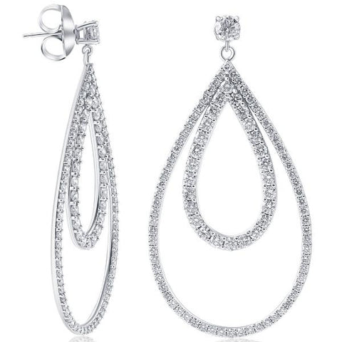 5 Ct Pear Shape Dangle Lab Grown Diamond Large Earrings White Gold 2" Tall