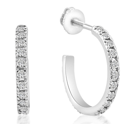 1/2Ct Diamond Hoops With Screw Backs 10k White Gold 1/2" Tall