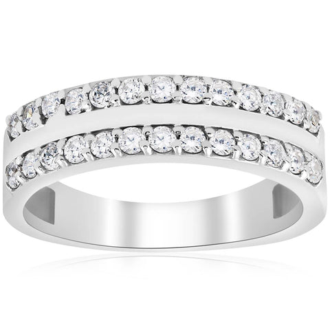 Diamond Wedding Ring 3/4 ct Double Row Half Eternity Womens 14k White Gold Band